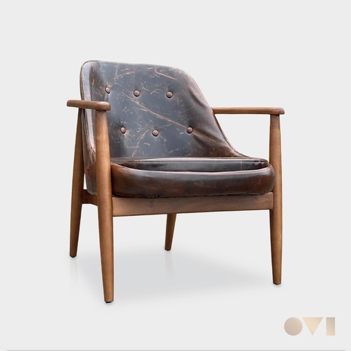 [ARV01-iq] ARVIO | INDOOR LOUNGE LEATHER WOODEN ARMCHAIR